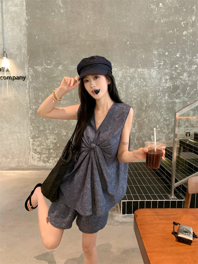 V-Neck Twist Knit Sleeveless Vest and Casual Pants Two-Piece Set