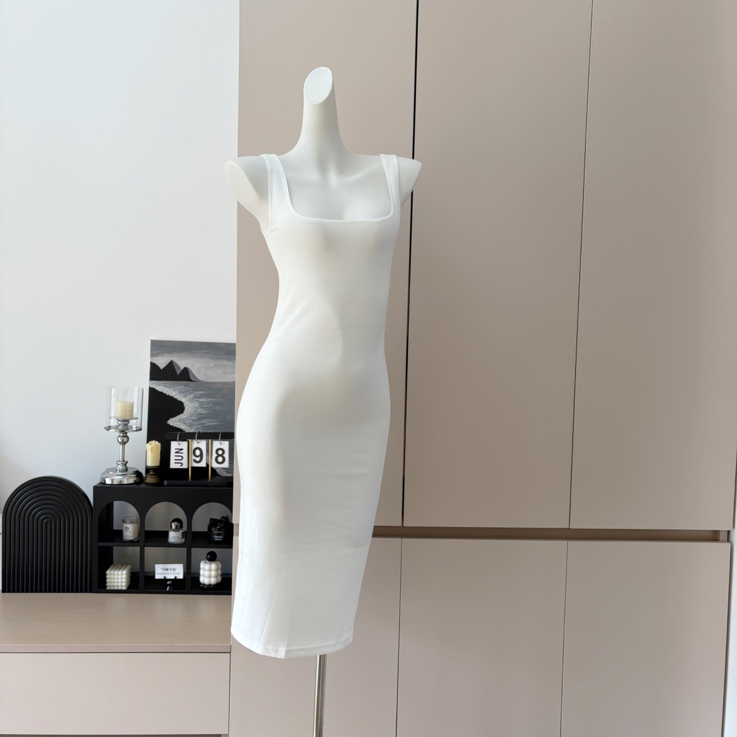 White High Stretch Camisole Midi Dress for Women Summer - Image 4
