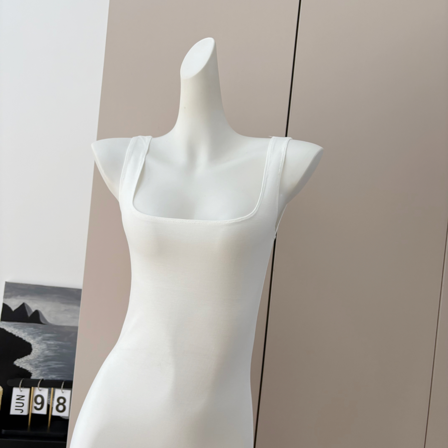 White High Stretch Camisole Midi Dress for Women Summer - Image 3