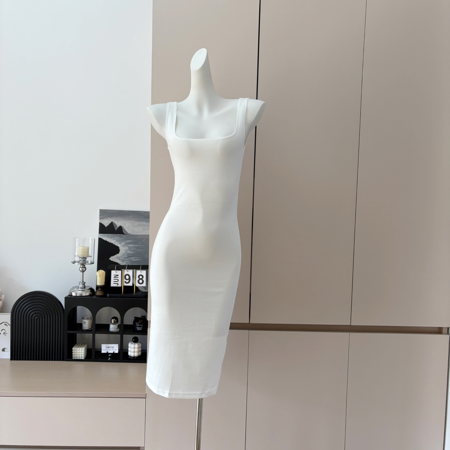 White High Stretch Camisole Midi Dress for Women Summer - Image 2