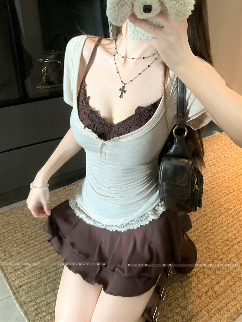 Women Summer Two-Piece Lace Dress Set with Cinched Waist - Image 2