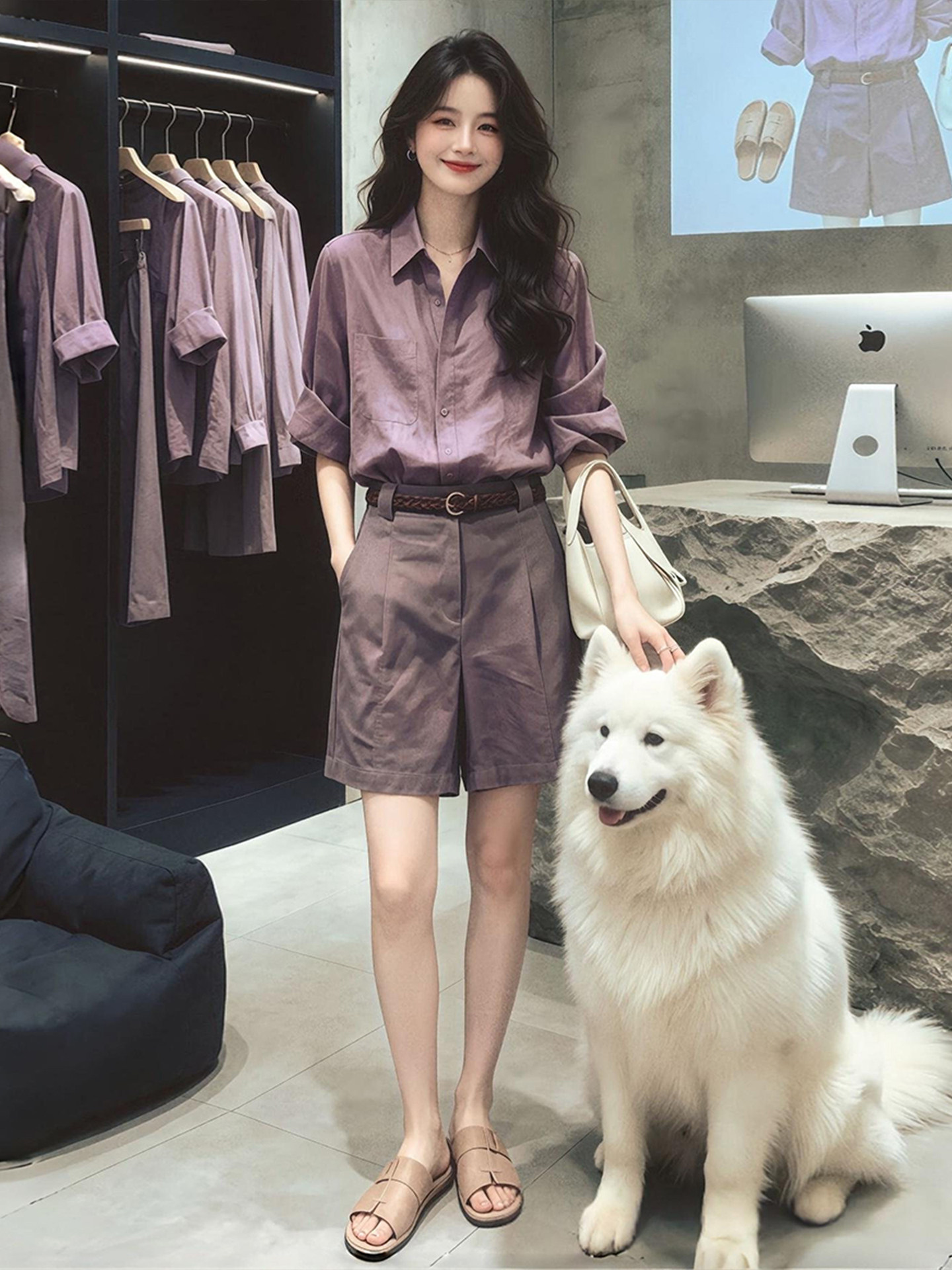 Purple Loose Button Five-Quarter Sleeve Collared Shirt Women 2026 Summer French Artistic Top - Image 4