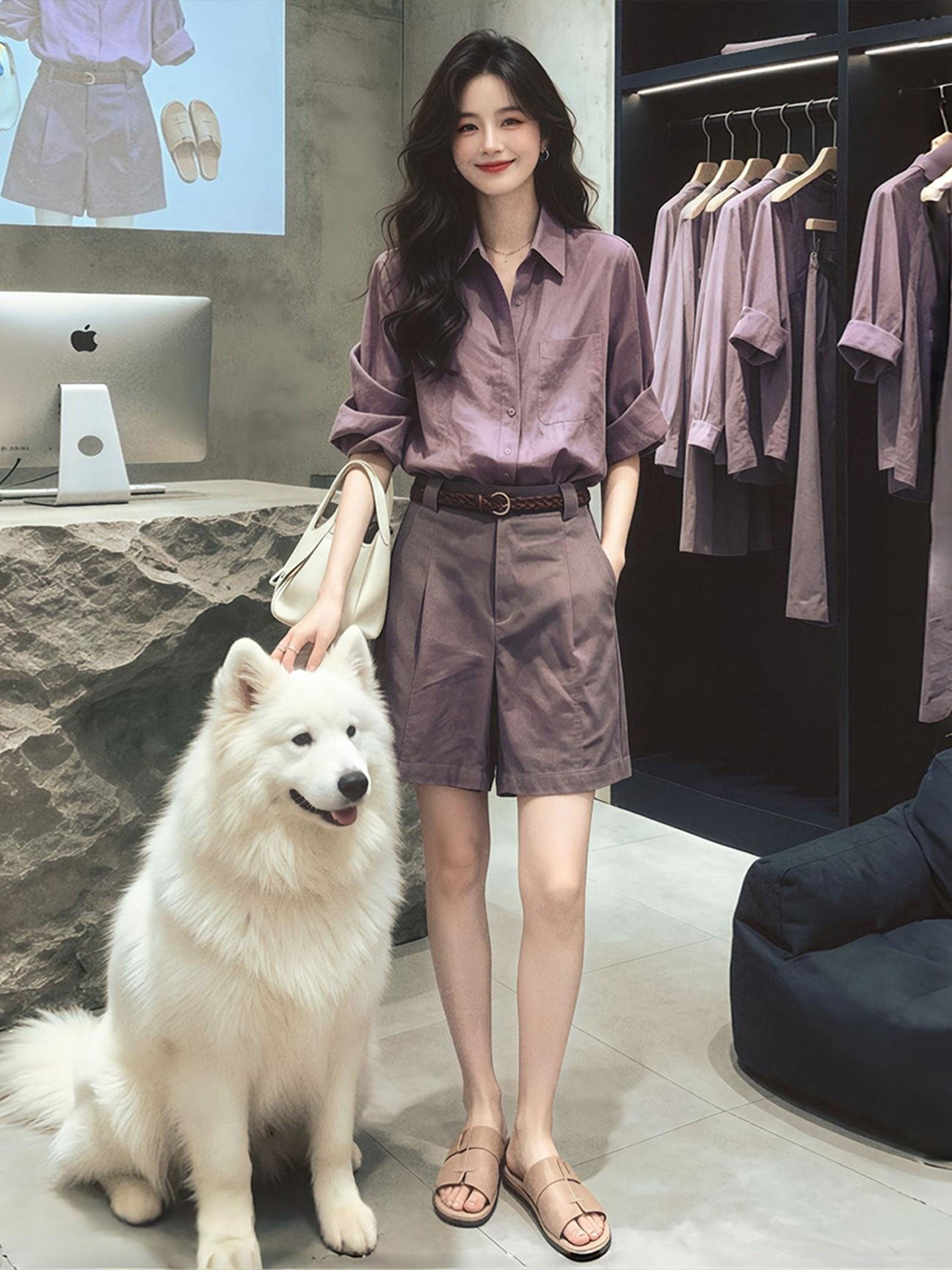 Purple Loose Button Five-Quarter Sleeve Collared Shirt Women 2026 Summer French Artistic Top - Image 2