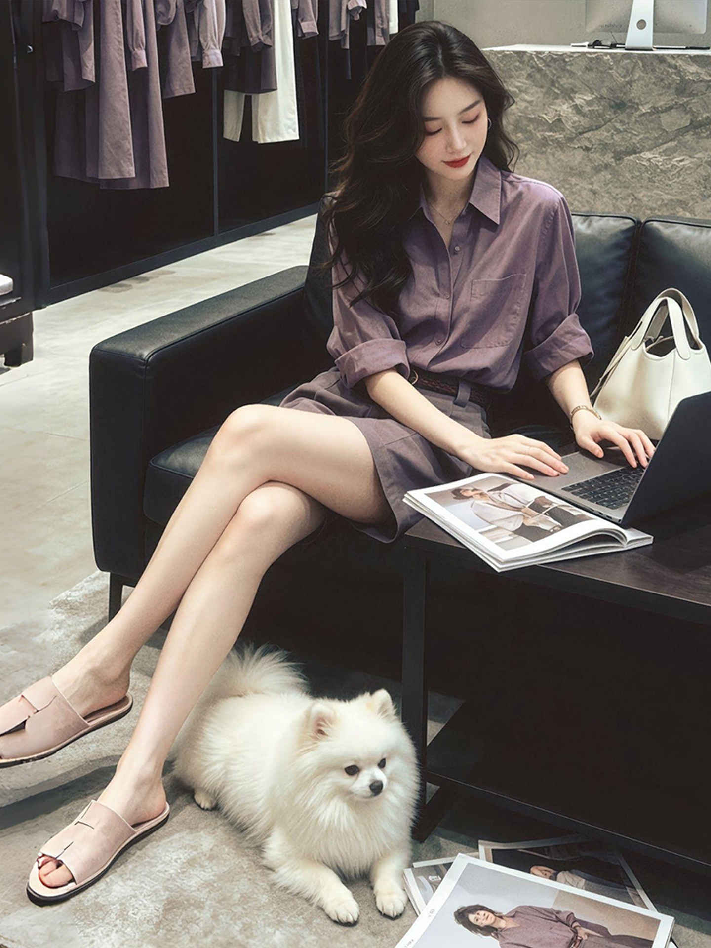Purple Loose Button Five-Quarter Sleeve Collared Shirt Women 2026 Summer French Artistic Top - Image 3