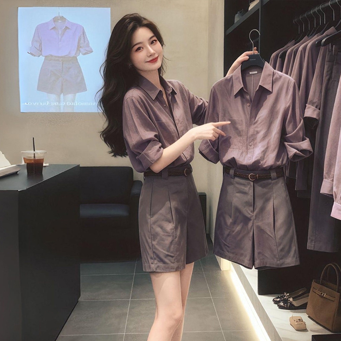 Purple Loose Button Five-Quarter Sleeve Collared Shirt Women 2026 Summer French Artistic Top - Image 5
