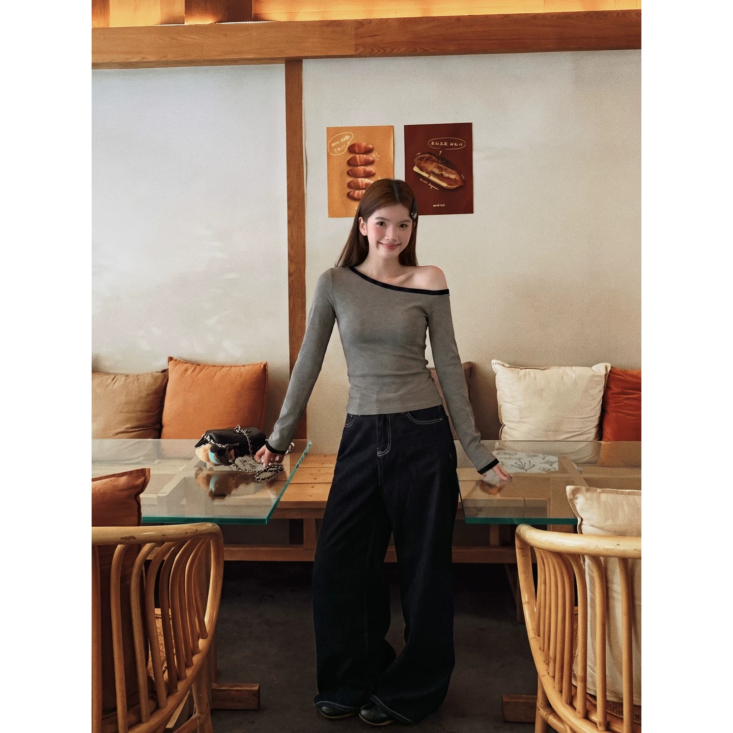 French Off-Shoulder Long Sleeve Knit Top Women Fall 2026 Yellow - Image 5